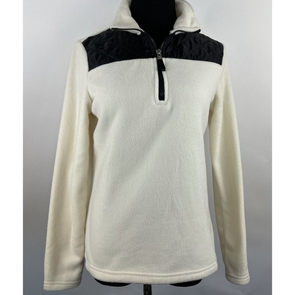 Chaps by Ralph Lauren Womens Fleece Ivory Black Pullover 1/4 Zip Size XS